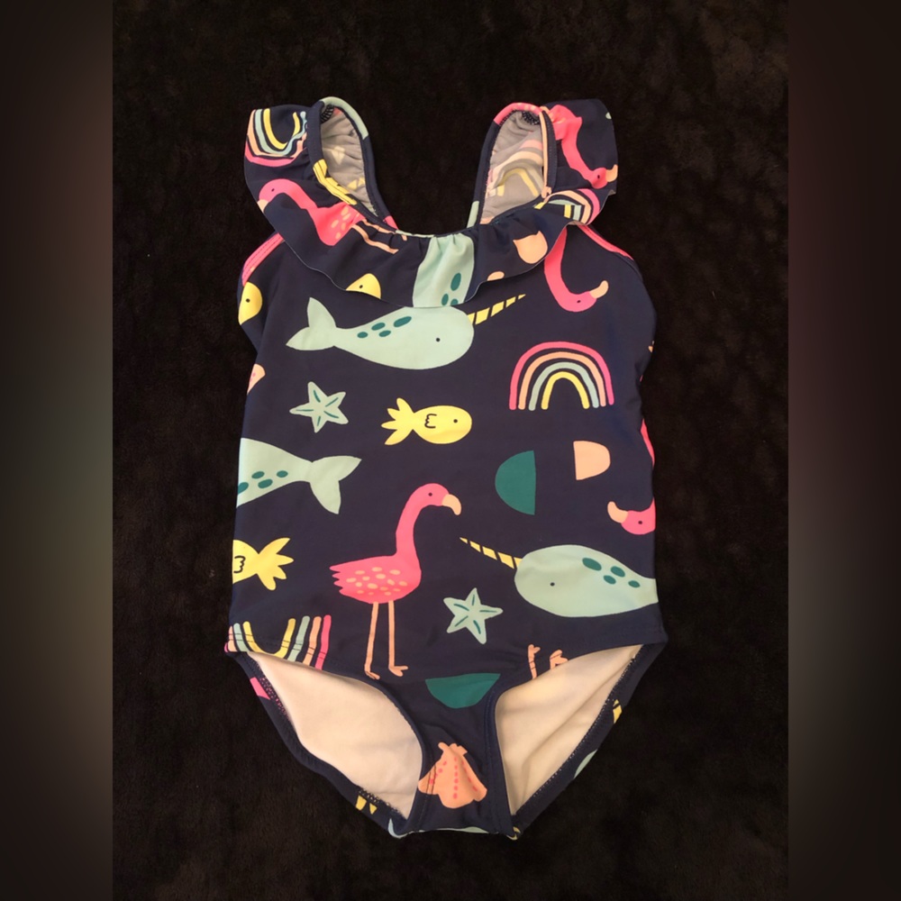 Girls Carters one piece flamingo swimsuit, 4T